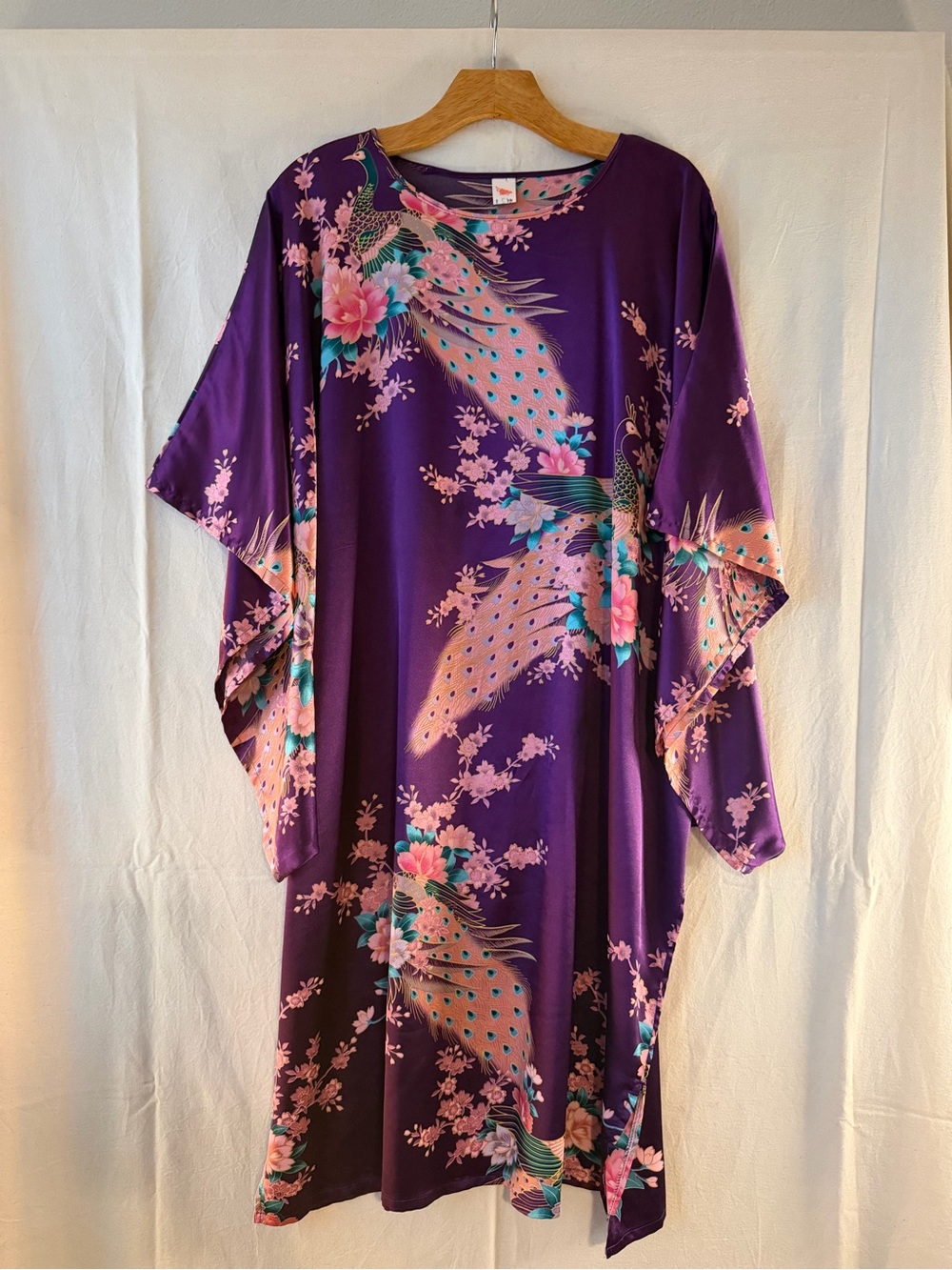 Vintage Purple Floral Peacock-Print Chemise with Pink Accents